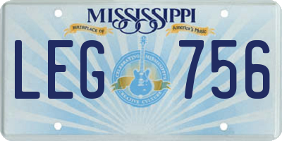 MS license plate LEG756