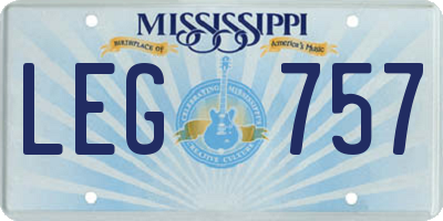 MS license plate LEG757
