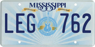 MS license plate LEG762