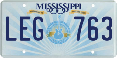 MS license plate LEG763