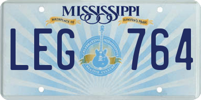 MS license plate LEG764
