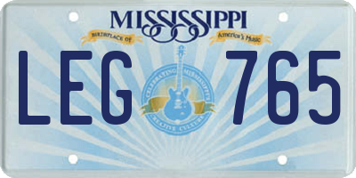 MS license plate LEG765