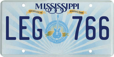 MS license plate LEG766