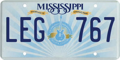MS license plate LEG767