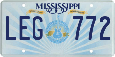 MS license plate LEG772
