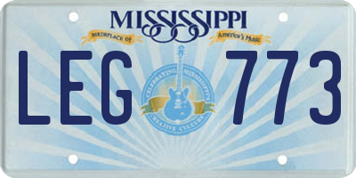 MS license plate LEG773