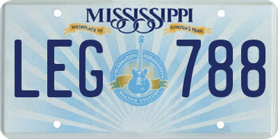 MS license plate LEG788