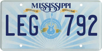 MS license plate LEG792