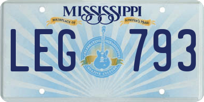 MS license plate LEG793