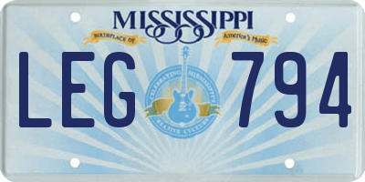 MS license plate LEG794