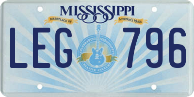 MS license plate LEG796