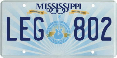 MS license plate LEG802