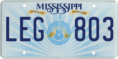 MS license plate LEG803