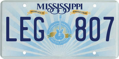 MS license plate LEG807