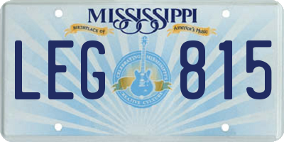 MS license plate LEG815