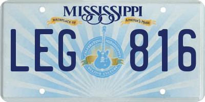 MS license plate LEG816