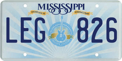 MS license plate LEG826