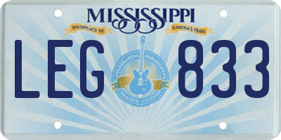 MS license plate LEG833