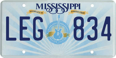MS license plate LEG834