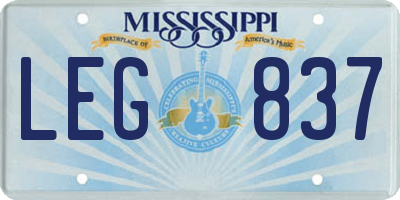 MS license plate LEG837