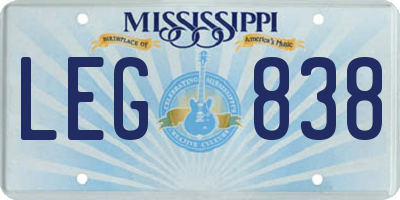 MS license plate LEG838