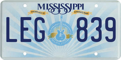 MS license plate LEG839