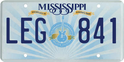 MS license plate LEG841