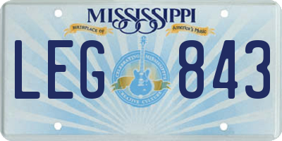MS license plate LEG843