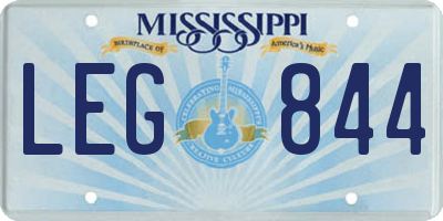 MS license plate LEG844