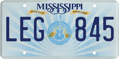 MS license plate LEG845