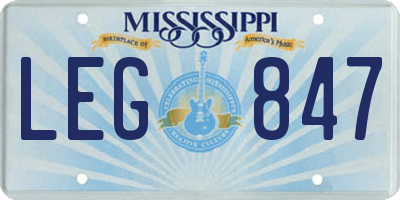 MS license plate LEG847