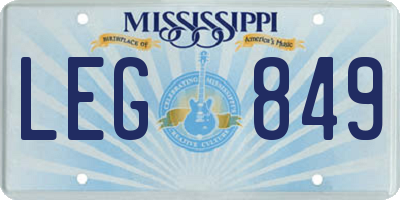 MS license plate LEG849