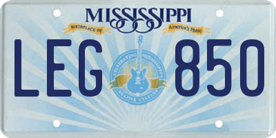 MS license plate LEG850