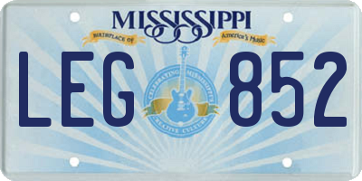 MS license plate LEG852
