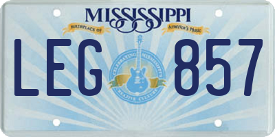 MS license plate LEG857