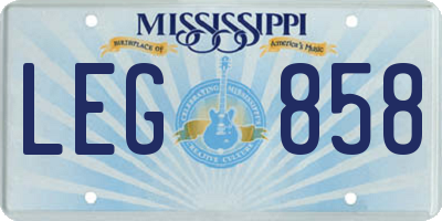 MS license plate LEG858