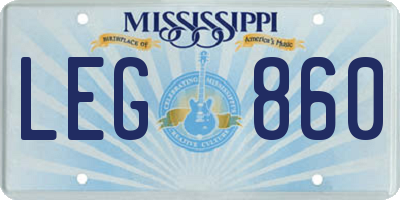 MS license plate LEG860
