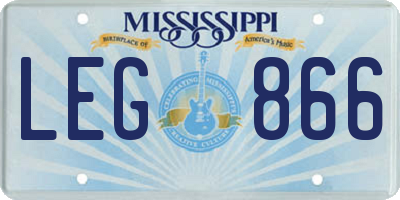 MS license plate LEG866