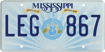 MS license plate LEG867
