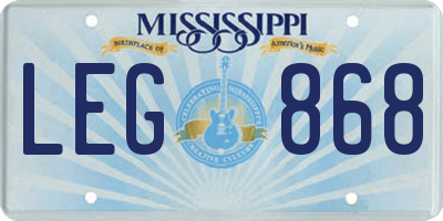 MS license plate LEG868
