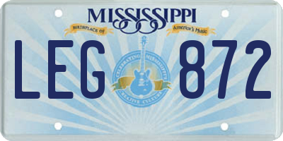 MS license plate LEG872