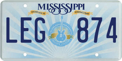 MS license plate LEG874