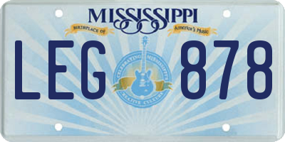 MS license plate LEG878
