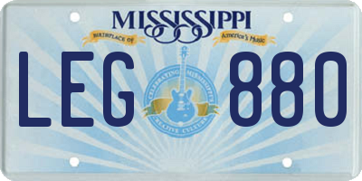 MS license plate LEG880