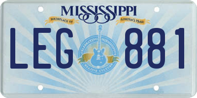 MS license plate LEG881