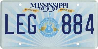 MS license plate LEG884