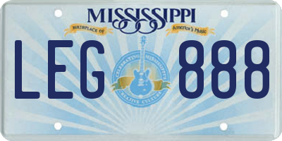 MS license plate LEG888