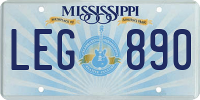 MS license plate LEG890