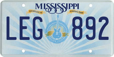 MS license plate LEG892
