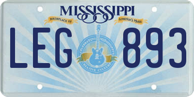 MS license plate LEG893